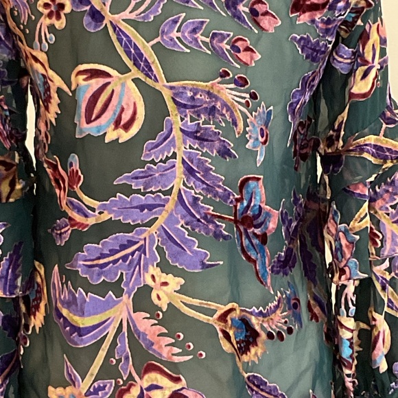 PATBO Colorful Floral Burnout Velvet Sheer Long Sleeve Ruffle Blouse Size Small - Picture 7 of 12